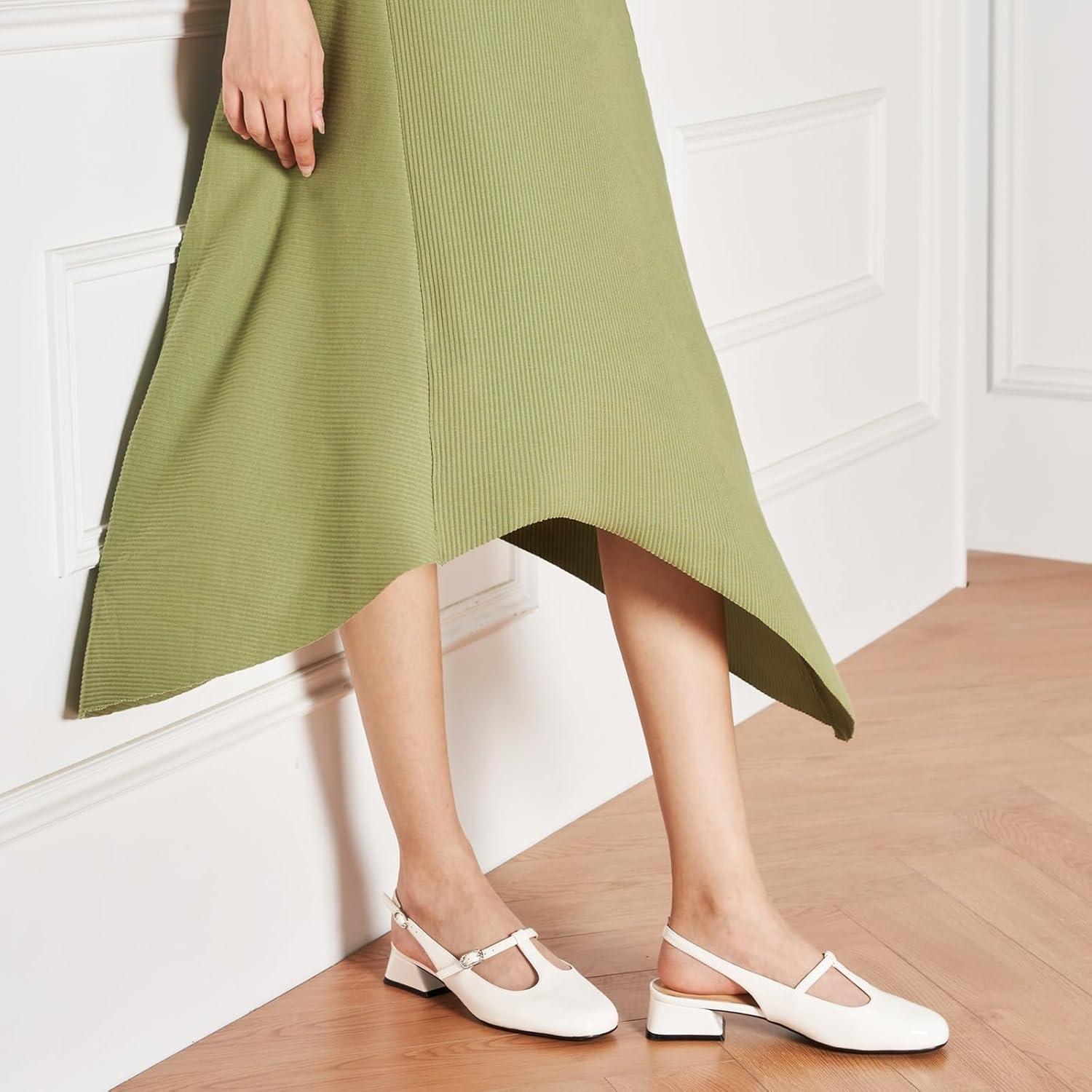 imageCParavano Slingback Heels for Women TStrap Mary Jane Shoes Womens Pumps Low Heel Dress ShoesWhite