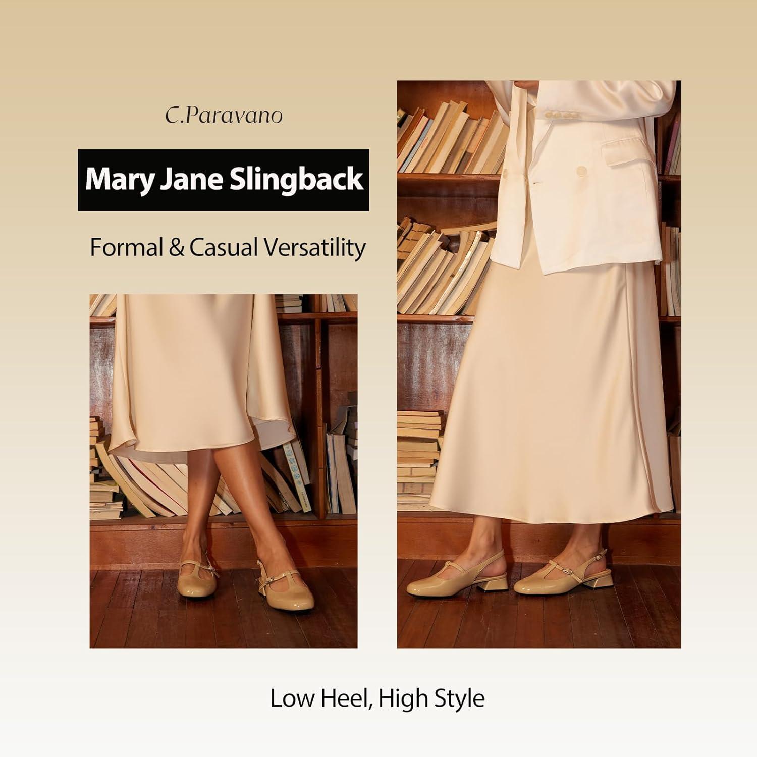 imageCParavano Womens Pumps Mary Jane Shoes Sling Backs Block Heels Women Low Heel Pumps Mary Jane HeelsSize 95Camel