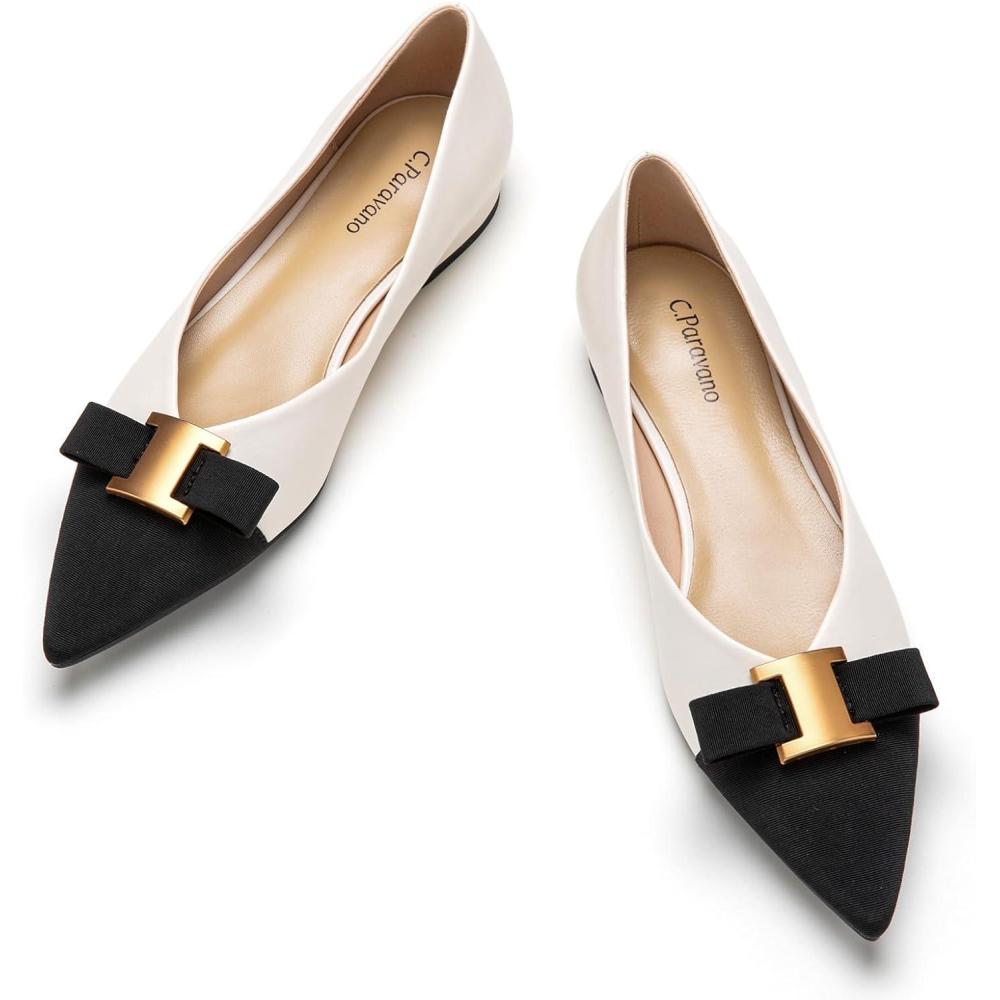imageCParavano Flats for Women Pointed Toe Flats Ballet Flats Women Shoes Dressy ComfortableSize 75White