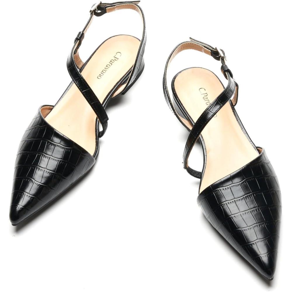 imageCParavano Flats for Women Pointed Toe Flats Slingback Shoes for Women Pointed Toe Sandals Casual ShoesSize 85Black