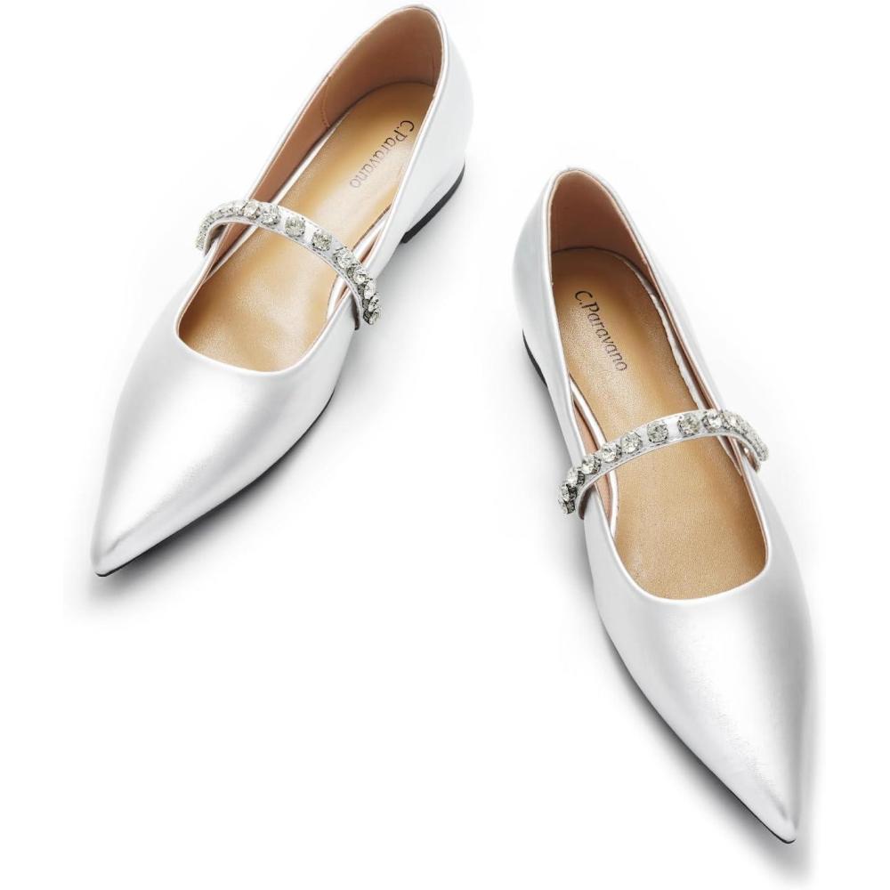 imageCParavano Slingback Flats Pointed Toe Flats for Women Slingbacks Shoes for Women Ballet FlatsA15a Silver