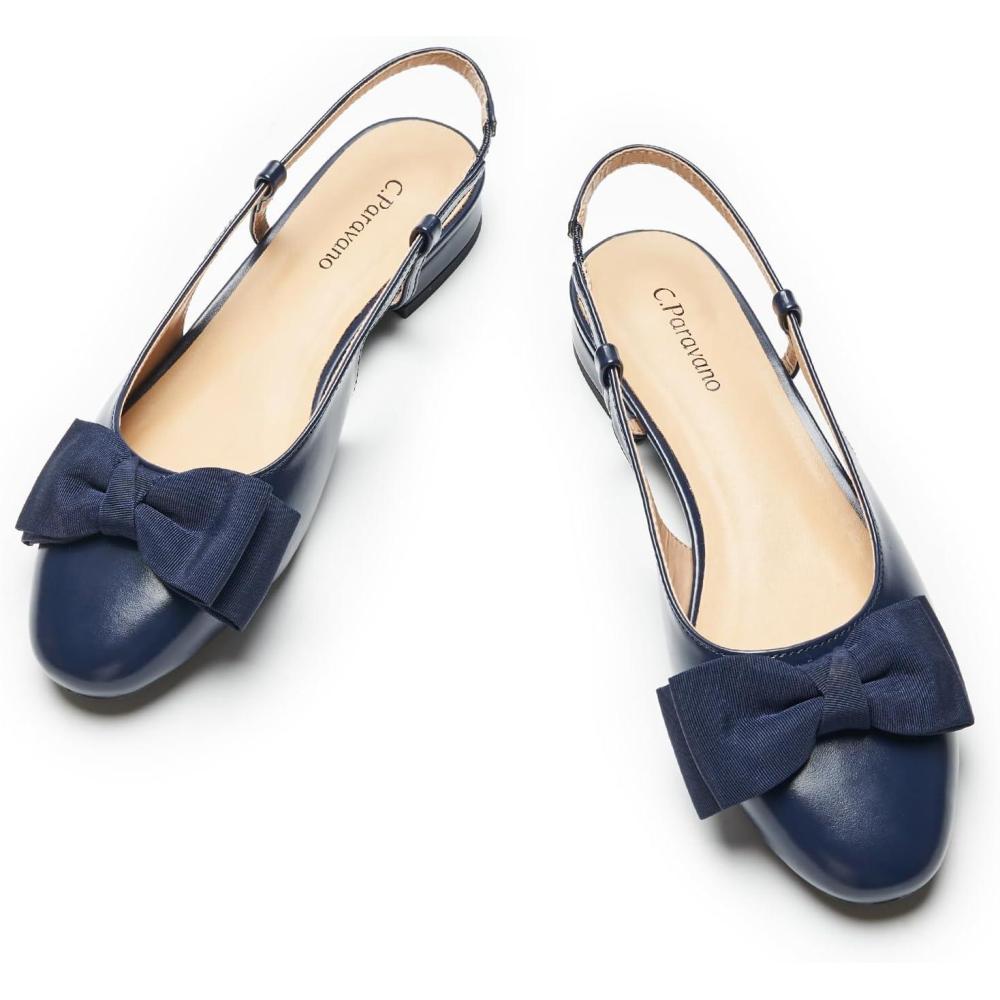 imageCParavano Slingback Flats Sandals Women Dressy Womens Slingback Dress Shoes Mary Jane Shoes Detachable Ankle StrapNavy