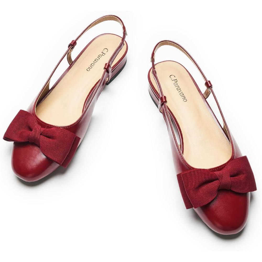 imageCParavano Slingback Flats Sandals Women Dressy Womens Slingback Dress Shoes Mary Jane Shoes Detachable Ankle StrapRed
