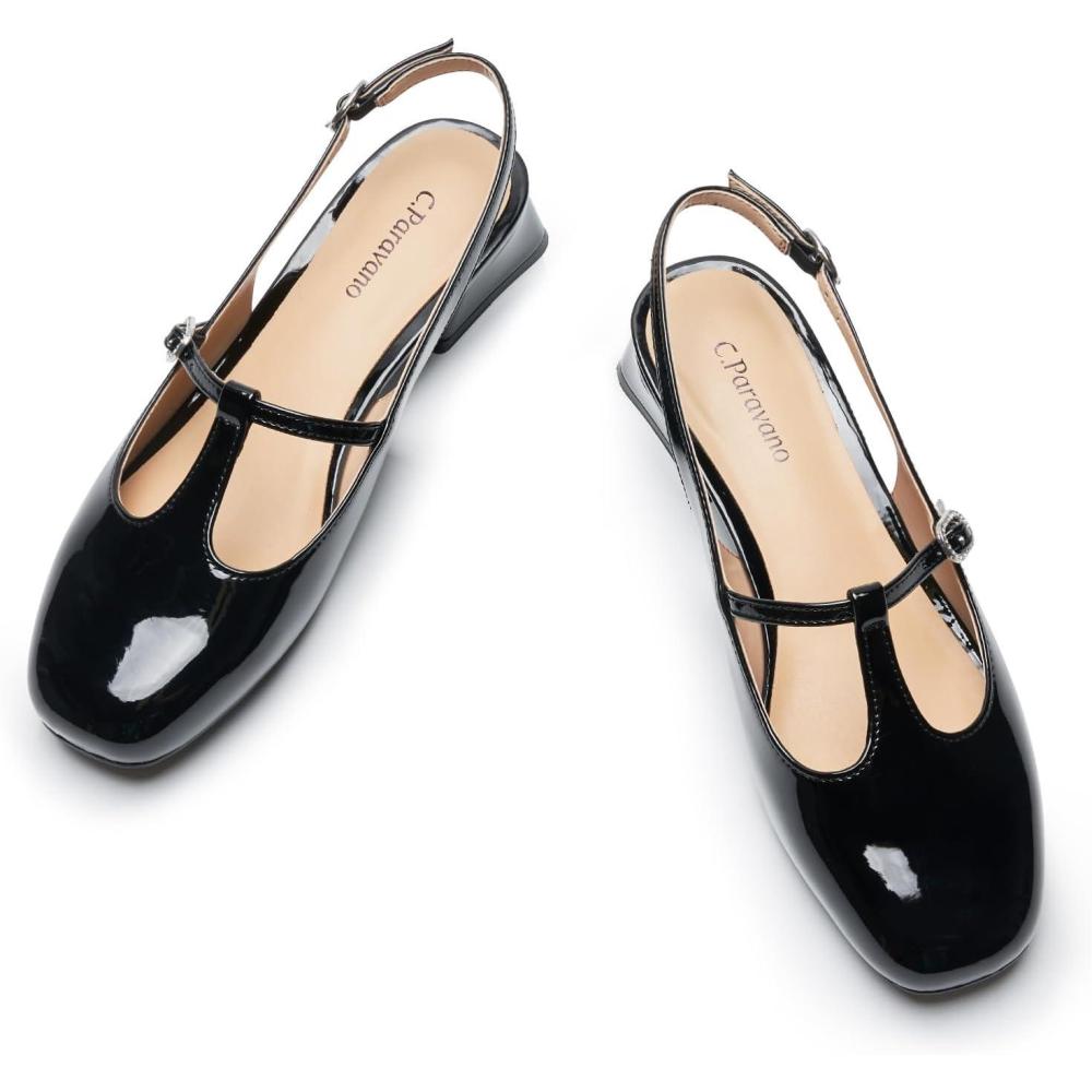 imageCParavano Slingback Heels for Women  TStrap Mary Jane Shoes  Womens Pumps  Low Heel Dress ShoesBlack
