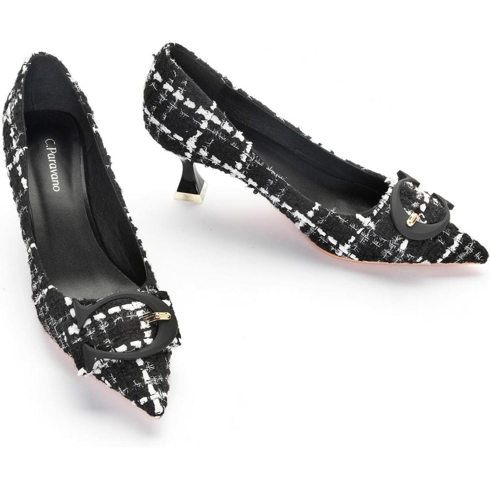imageCParavano Womens Designer Pumps Kitten Heels for Women Low Heels Heels for Women Women Shoes DressyBlackWhite