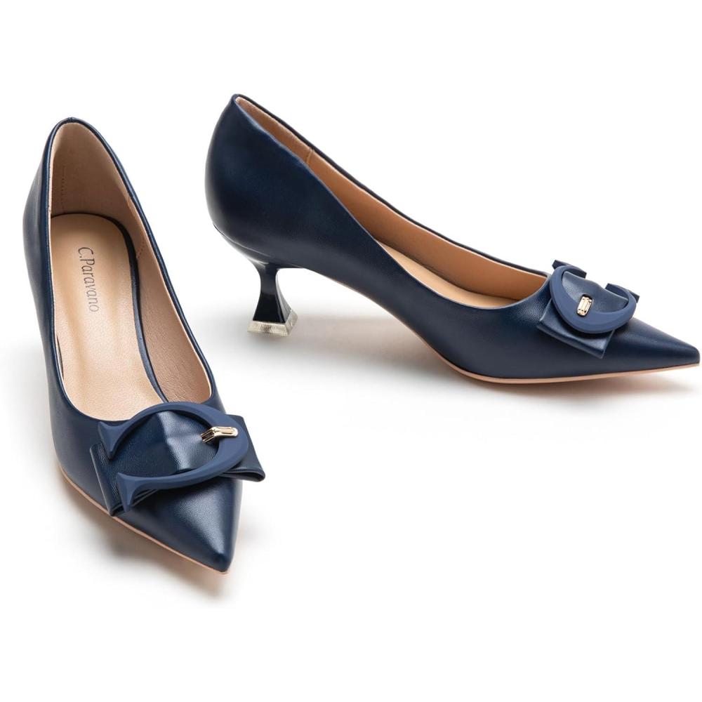 imageCParavano Womens Designer Pumps Kitten Heels for Women Low Heels Heels for Women Women Shoes DressyNavy