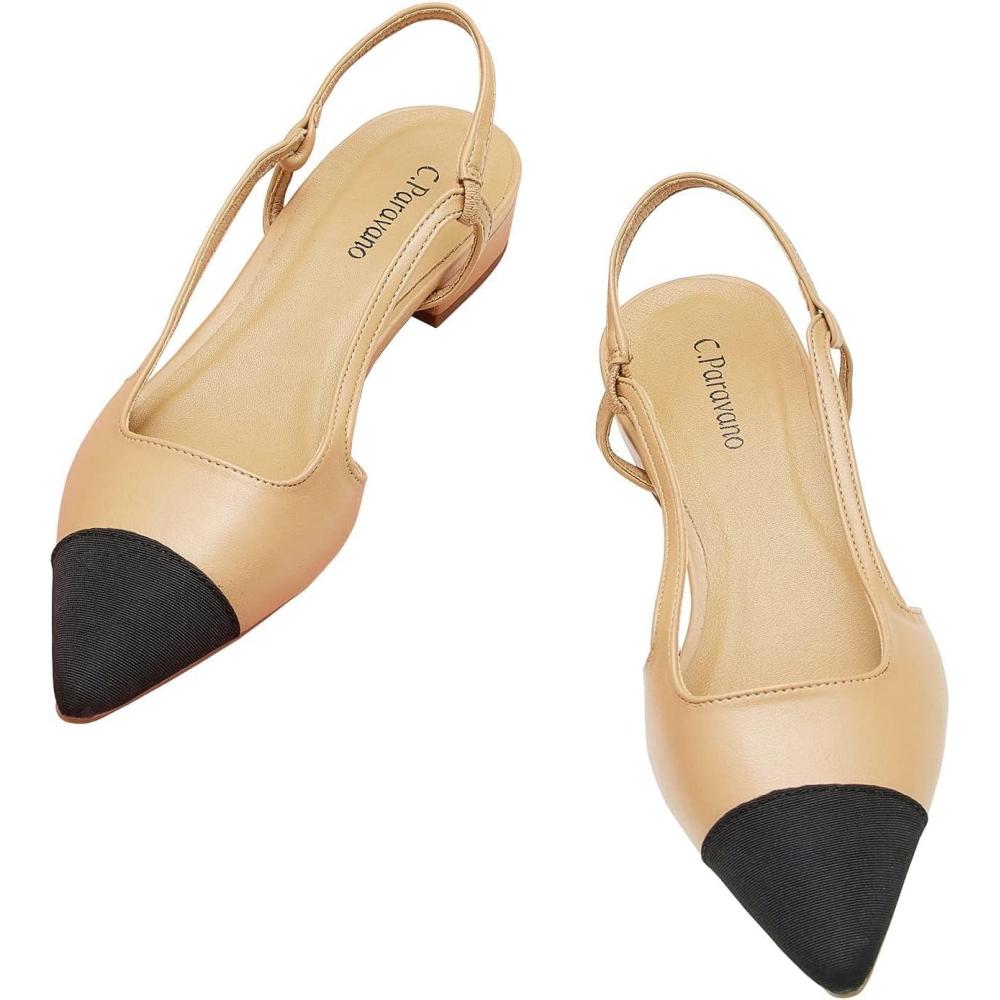 imageCParavano Womens Pointed Toe Slingback Flats Comfort Heeled Sandals SlipOn Flats Perfect for Casual Business Party Date Size 8Beige Flat