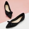 C.Paravano Women’s Suede Bow Knot Ballet Flats Pointed Toe Slip-On Comfort Shoes for Casual & Formal Wear(Black Bow-knot)