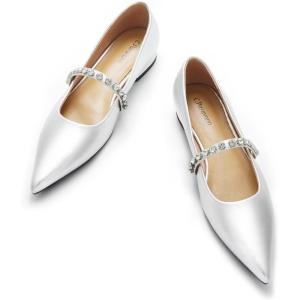 C.Paravano Slingback Flats | Pointed Toe Flats for Women | Slingbacks Shoes for Women | Ballet Flats(A15a Silver)