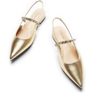 C.Paravano Slingback Flats | Pointed Toe Flats for Women | Slingbacks Shoes for Women | Ballet Flats(A15b Gold)