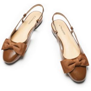 C.Paravano Slingback Flats | Sandals Women Dressy | Women’s Slingback Dress Shoes | Mary Jane Shoes | Detachable Ankle Strap(Brown)