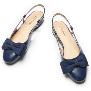 C.Paravano Slingback Flats | Sandals Women Dressy | Women’s Slingback Dress Shoes | Mary Jane Shoes | Detachable Ankle Strap(Navy)