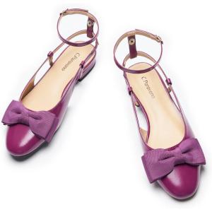 C.Paravano Slingback Flats | Sandals Women Dressy | Women’s Slingback Dress Shoes | Mary Jane Shoes | Detachable Ankle Strap(Purple)