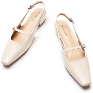 C.Paravano Slingback Flats | Women’s Flats | Women’s Pumps Low Heels | Dress Shoes Sandals(White)