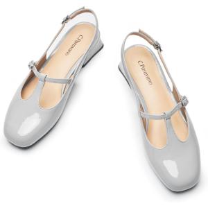 C.Paravano Slingback Heels for Women | T-Strap Mary Jane Shoes | Womens Pumps | Low Heel Dress Shoes(Grayish Blue)