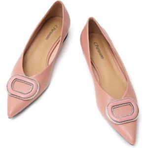 C.Paravano Women’s Flats Pointed Toe Flats for Women Designer Ballet Flats Leather Flats Shoes for Women Dressy Casual Work Office Party Shoes(Pink A3)