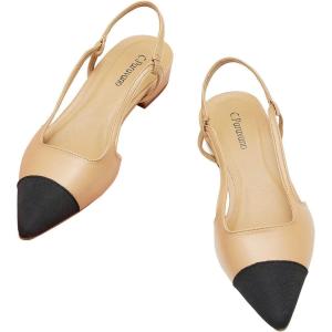 C.Paravano Women’s Pointed Toe Slingback Flats | Comfort Heeled Sandals | Slip-On Flats | Perfect for Casual, Business, Party, Date (Size 8,Beige Flat)
