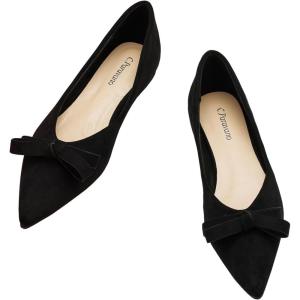 C.Paravano Women’s Suede Bow Knot Ballet Flats Pointed Toe Slip-On Comfort Shoes for Casual & Formal Wear(Black Bow-knot)