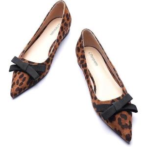 C.Paravano Women’s Suede Bow Knot Ballet Flats Pointed Toe Slip-On Comfort Shoes for Casual & Formal Wear(Size 8.5,A1 Leopard)