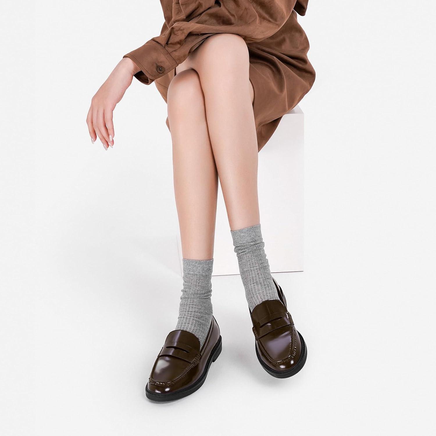 imageCParavano Genuine Leather Penny Loafers Loafers for Women Casual Slip On Walking Flats Classic Driving MoccasinsBrown