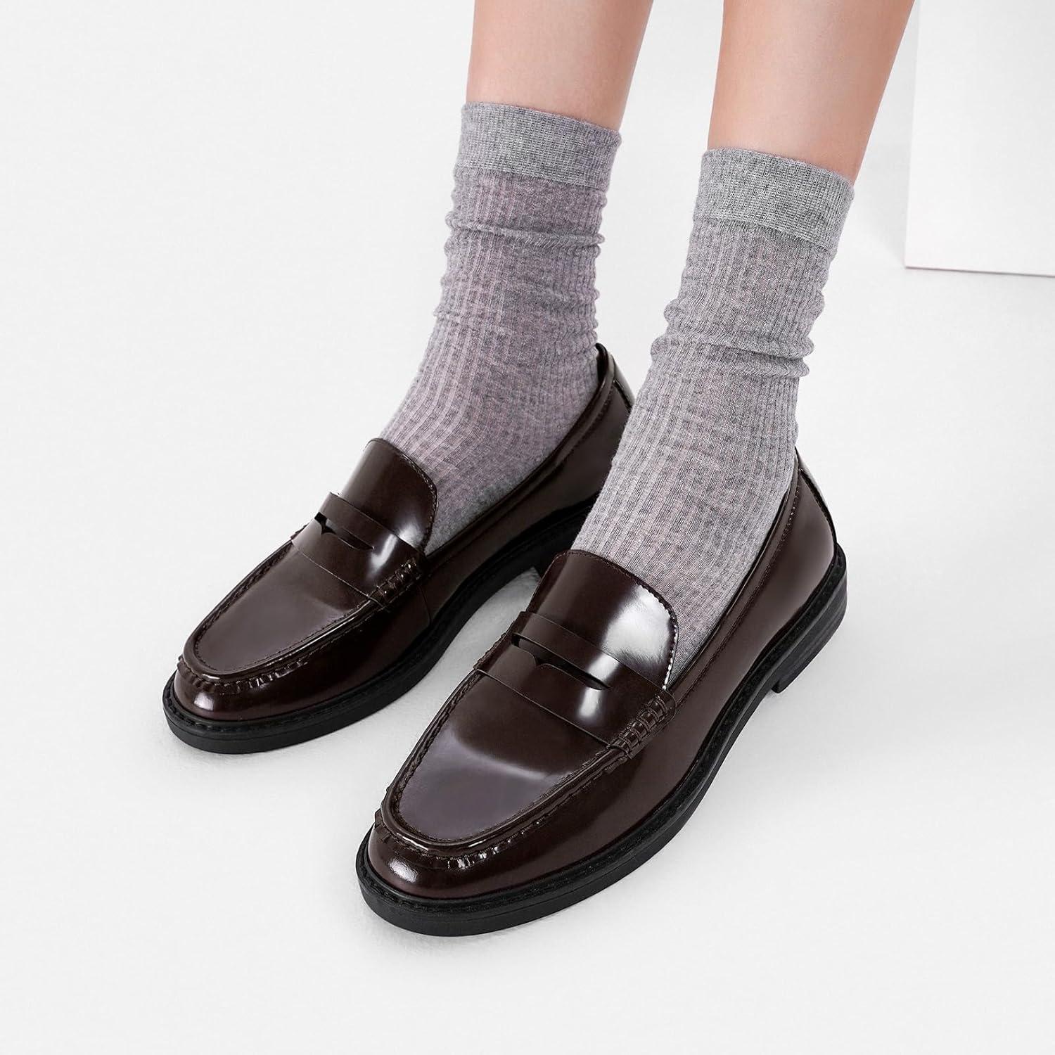 imageCParavano Genuine Leather Penny Loafers Loafers for Women Casual Slip On Walking Flats Classic Driving MoccasinsBrown