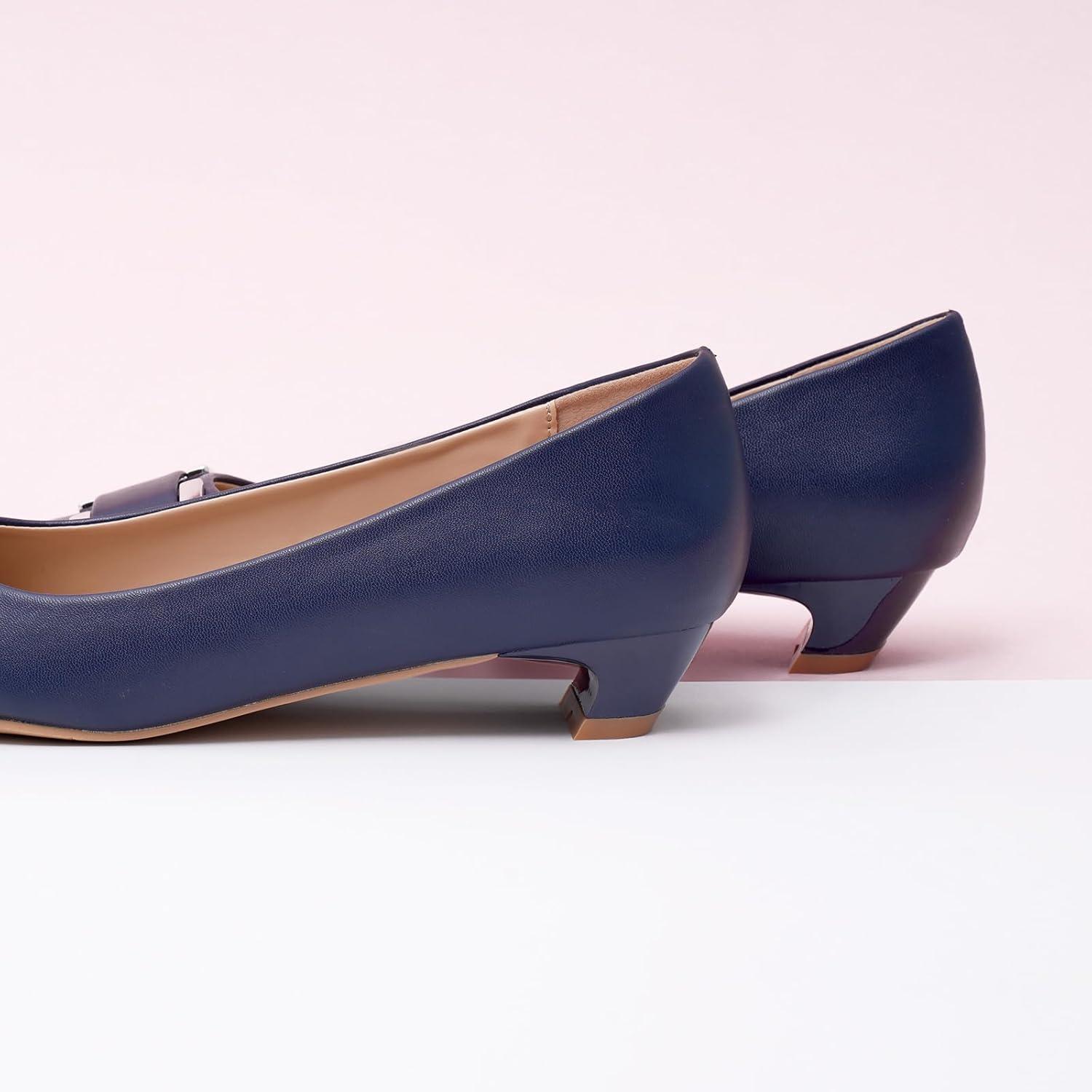 imageCParavano Womens Metal Buckle Low Heels Pumps Size 8 Navy