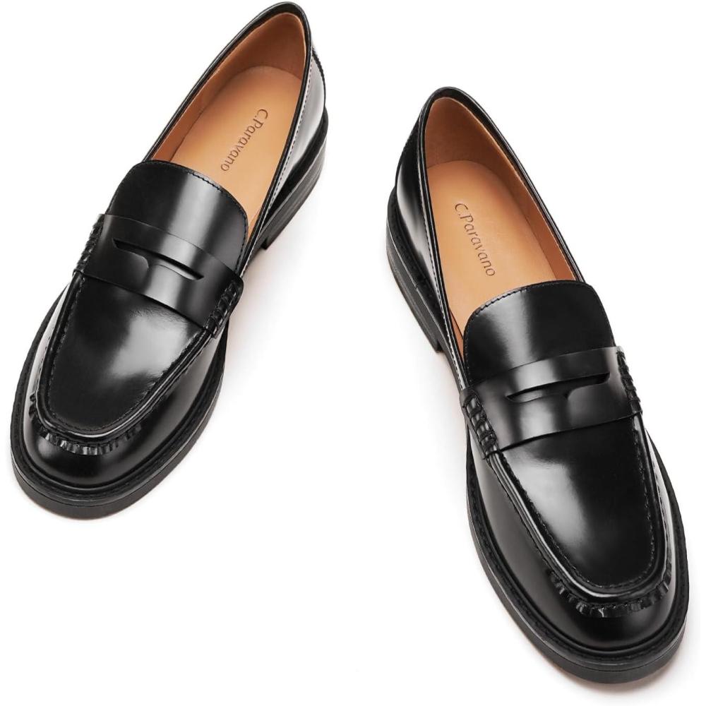imageCParavano Genuine Leather Penny Loafers  Loafers for Women  Casual Slip On  Walking Flats Classic Driving MoccasinsBlack