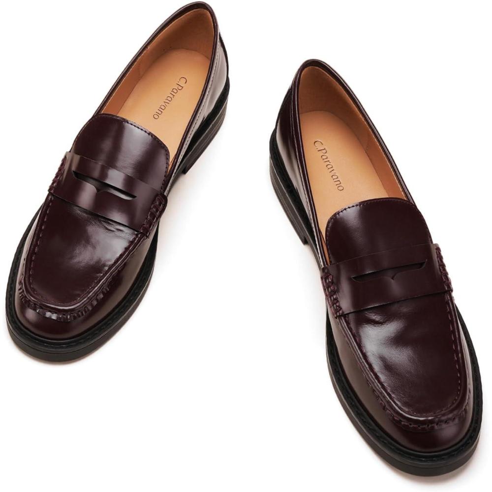 imageCParavano Genuine Leather Penny Loafers  Loafers for Women  Casual Slip On  Walking Flats Classic Driving MoccasinsBurgundy
