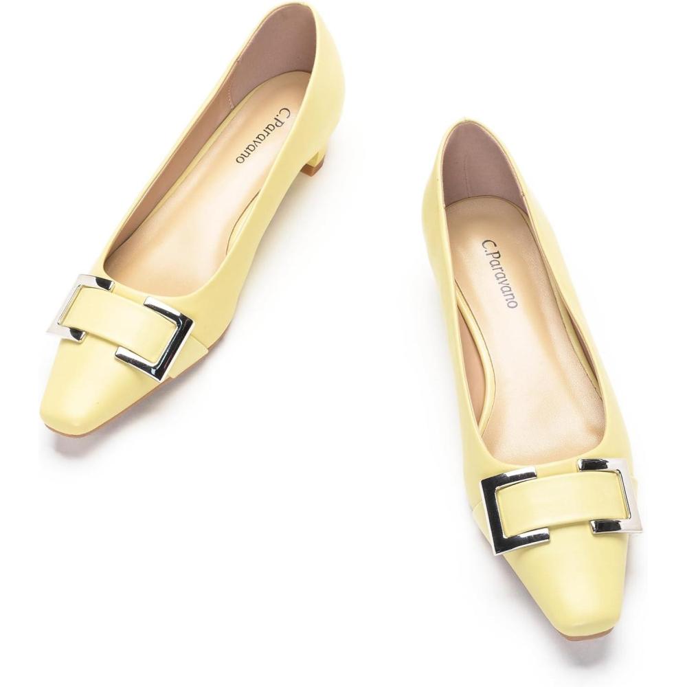 imageCParavano Metal Buckle Square Toe Low Block Heels Closed Toe Chunky Heels 11 in Low Heel Pumps Vintage Womens Pump for Party Wear Dress Pumps Shoes Soft LambskinYellow75