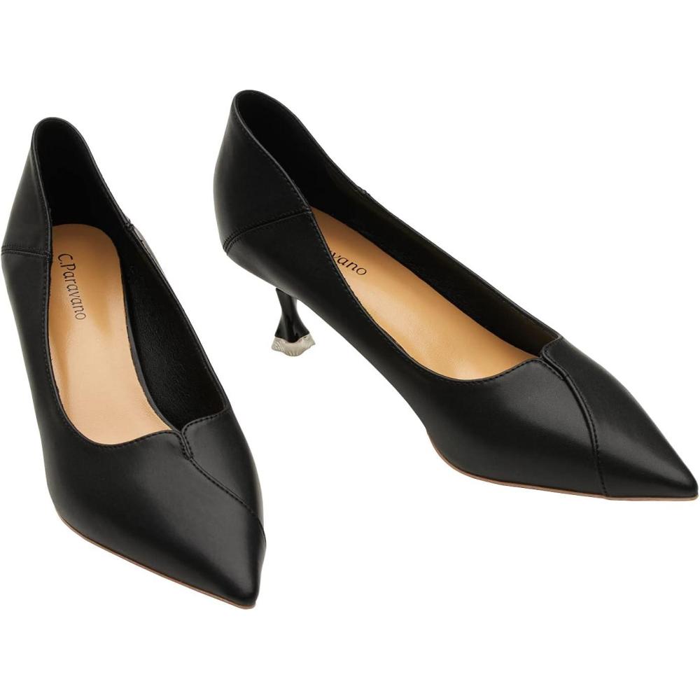 imageCParavano Pumps Women Pointed Toe Kitten Heel Pump Wedding Shoes Dressy Work Casual Low Heel Work Shoes for Office WearBlack 5 5 Cm