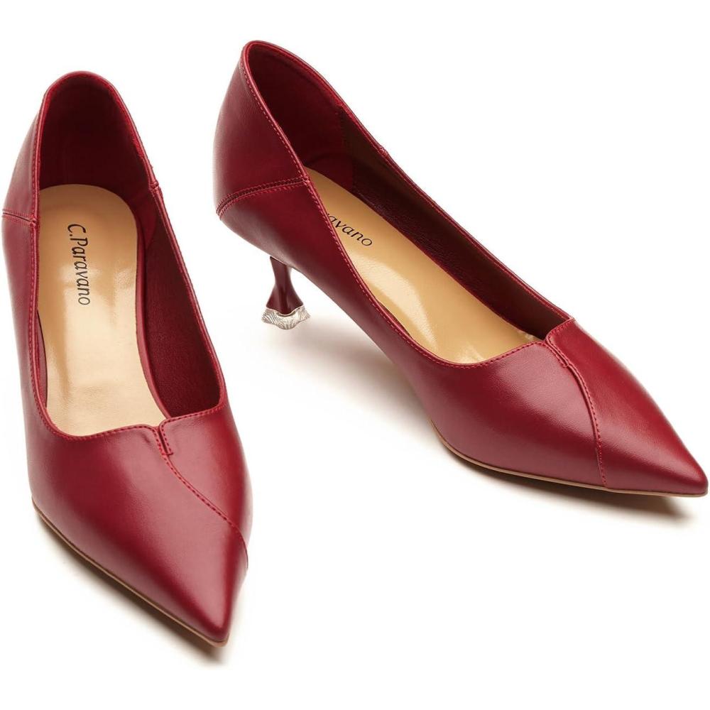 imageCParavano Pumps Women Pointed Toe Kitten Heel Pump Wedding Shoes Dressy Work Casual Low Heel Work Shoes for Office WearRed D3