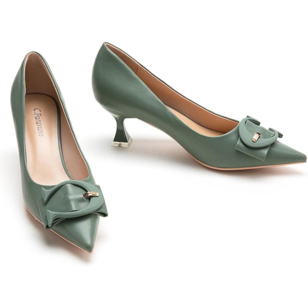 imageCParavano Womens Designer Pumps Kitten Heels for Women Low Heels Heels for Women Women Shoes DressyGreen