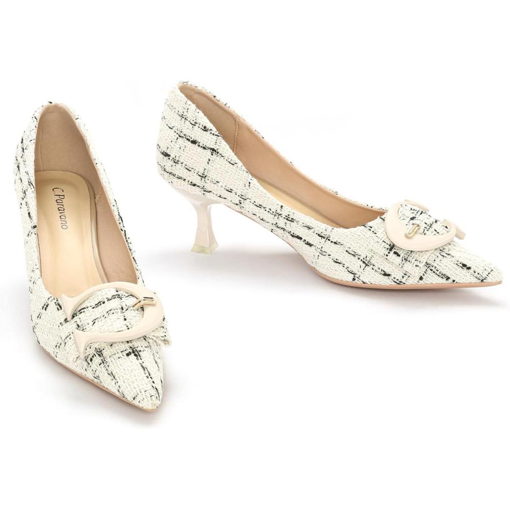 imageCParavano Womens Designer Pumps Kitten Heels for Women Low Heels Heels for Women Women Shoes DressyWhite Multi