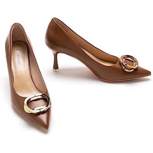 imageCParavano Womens Pumps Women Heels Closed Toe Pumps Shoes Women Chic Pointed Toe Design Comfort Heels BrownSize 9