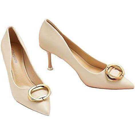 imageCParavano Womens Pumps Women Heels Closed Toe Pumps Shoes Women Chic Pointed Toe Design Comfort HeelsWhiteSize 9