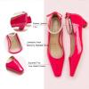C.Paravano Chunky Low Heel Women’s Square Toe Pumps Slip-On Closed Toe Low Heeled Pearl Ankle Strap Pumps Bridal Wedding Shoes(Hotpink)
