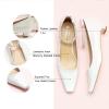 C.Paravano Chunky Low Heel Women’s Square Toe Pumps Slip-On Closed Toe Low Heeled Pearl Ankle Strap Pumps Bridal Wedding Shoes(White)