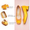 C.Paravano Low Heel Dress Shoes for Women | Elegant Slip On Heels with Bowknot | Comfortable Square Toe Pumps | Wedding Work Office Heeled Shoes(Size 40,Yellow)