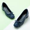 C.Paravano Low Heel Dress Shoes for Women | Elegant Slip On Heels with Bowknot | Wedding Work Office Heeled Shoes(Navy, 38)