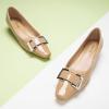 C.Paravano Metal Buckle Square Toe Low Block Heels Closed Toe Chunky Heels 1.1 in Low Heel Pumps Vintage Women’s Pump for Party Wear Dress Pumps Shoes Patent Leather(Beige,8.5)