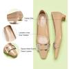 C.Paravano Metal Buckle Square Toe Low Block Heels Closed Toe Chunky Heels 1.1 in Low Heel Pumps Vintage Women’s Pump for Party Wear Dress Pumps Shoes Patent Leather(Beige,8.5)