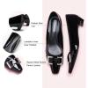C.Paravano Metal Buckle Square Toe Low Block Heels Closed Toe Chunky Heels 1.1 in Low Heel Pumps Vintage Women’s Pump for Party Wear Dress Pumps Shoes Patent Leather(Black,6.5)