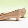 C.Paravano Metal Buckle Square Toe Low Block Heels Closed Toe Chunky Heels 1.1 in Low Heel Pumps Vintage Women’s Pump for Party Wear Dress Pumps Shoes Patent Leather(Beige,8.5)