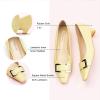 C.Paravano Metal Buckle Square Toe Low Block Heels Closed Toe Chunky Heels 1.1 in Low Heel Pumps Vintage Women’s Pump for Party Wear Dress Pumps Shoes Soft Lambskin(Yellow,7.5)