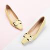 C.Paravano Metal Buckle Square Toe Low Block Heels Closed Toe Chunky Heels 1.1 in Low Heel Pumps Vintage Women’s Pump for Party Wear Dress Pumps Shoes Soft Lambskin(Yellow,7.5)