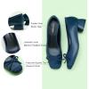 C.Paravano Women’s Pump | Square Toe Low Block Heels | Closed Toe Chunky Heels | Leather Low Heel Pumps | Dress Wedding Shoes(Navy)