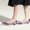 C.Paravano Women’s Pumps Square Toe Low Heels Trapezoid Metal Buckle Closed Chunky Heel Dress Shoes Soft Leather Low Block Heels for Casual Outfits Satin(Purple)