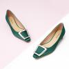 C.Paravano Women’s Pumps Square Toe Low Heels Trapezoid Metal Buckle Closed Chunky Heel Dress Shoes Soft Leather Low Block Heels for Casual Outfits Satin(Green)