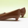 C.Paravano Women’s Pumps Square Toe Low Heels Trapezoid Metal Buckle Closed Chunky Heel Dress Shoes Soft Leather Low Block Heels for Casual Outfits Satin(Brown)