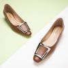 C.Paravano Women’s Pumps Square Toe Low Heels Trapezoid Metal Buckle Closed Chunky Heel Dress Shoes Soft Leather Low Block Heels for Casual Outfits Satin(Brown)
